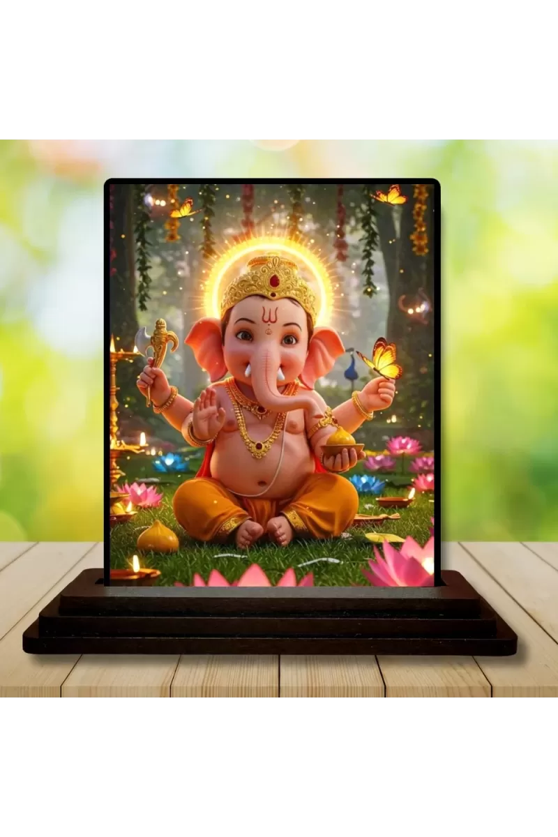 Car Dashboard Ganesha Wooden Photo Stand  3x4 Inches, Compact & Stylish Spiritual Display For Car, Home & Office (Pack Of 1) (F49134)