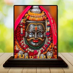 Car Dashboard Har Har Mahadev Wooden Photo Stand  3x4 Inches, Compact & Stylish Spiritual Display For Car, Home & Office (Pack Of 1) (F49136)