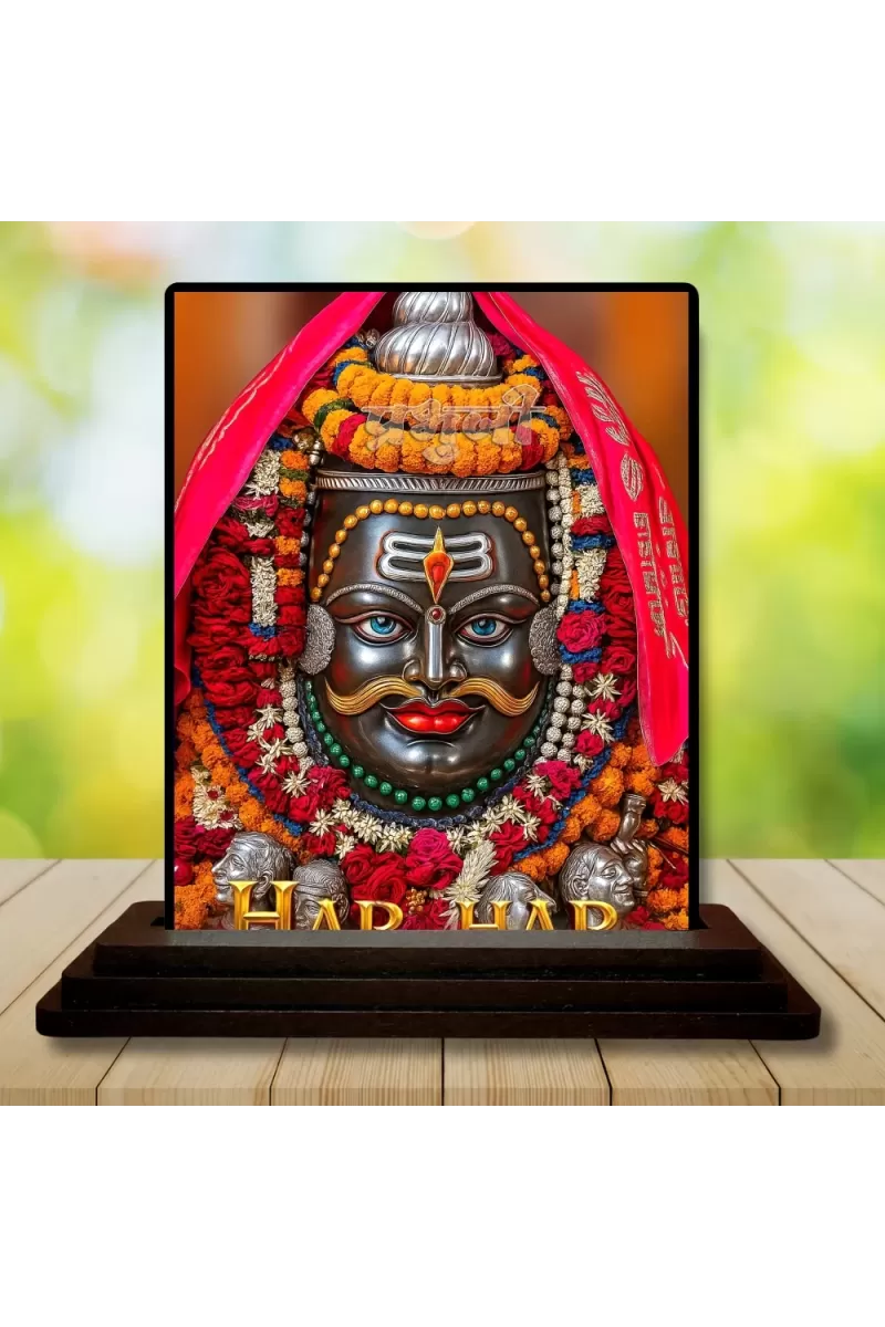 Car Dashboard Har Har Mahadev Wooden Photo Stand  3x4 Inches, Compact & Stylish Spiritual Display For Car, Home & Office (Pack Of 1) (F49136)
