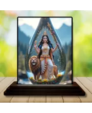 Car Dashboard Durga Wooden Photo Stand  3x4 Inches, Compact & Stylish Spiritual Display For Car, Home & Office (Pack Of 1) (F49138)