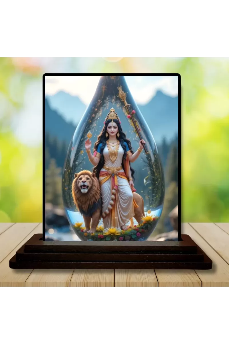 Car Dashboard Durga Wooden Photo Stand  3x4 Inches, Compact & Stylish Spiritual Display For Car, Home & Office (Pack Of 1) (F49138)