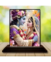 Car Dashboard Shree Krishna And Shree Radha Wooden Photo Stand  3x4 Inches, Compact & Stylish Spiritual Display For Car, Home & Office (Pack Of 1) (F49139)