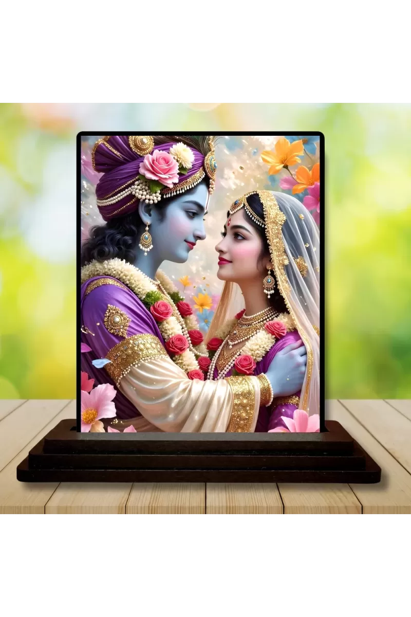 Car Dashboard Shree Krishna And Shree Radha Wooden Photo Stand  3x4 Inches, Compact & Stylish Spiritual Display For Car, Home & Office (Pack Of 1) (F49139)