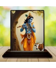 Car Dashboard Shree Krishna Wooden Photo Stand  3x4 Inches, Compact & Stylish Spiritual Display For Car, Home & Office (Pack Of 1) (F49140)