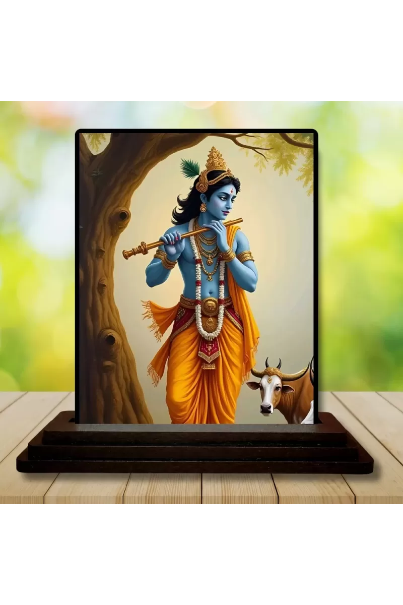 Car Dashboard Shree Krishna Wooden Photo Stand  3x4 Inches, Compact & Stylish Spiritual Display For Car, Home & Office (Pack Of 1) (F49140)