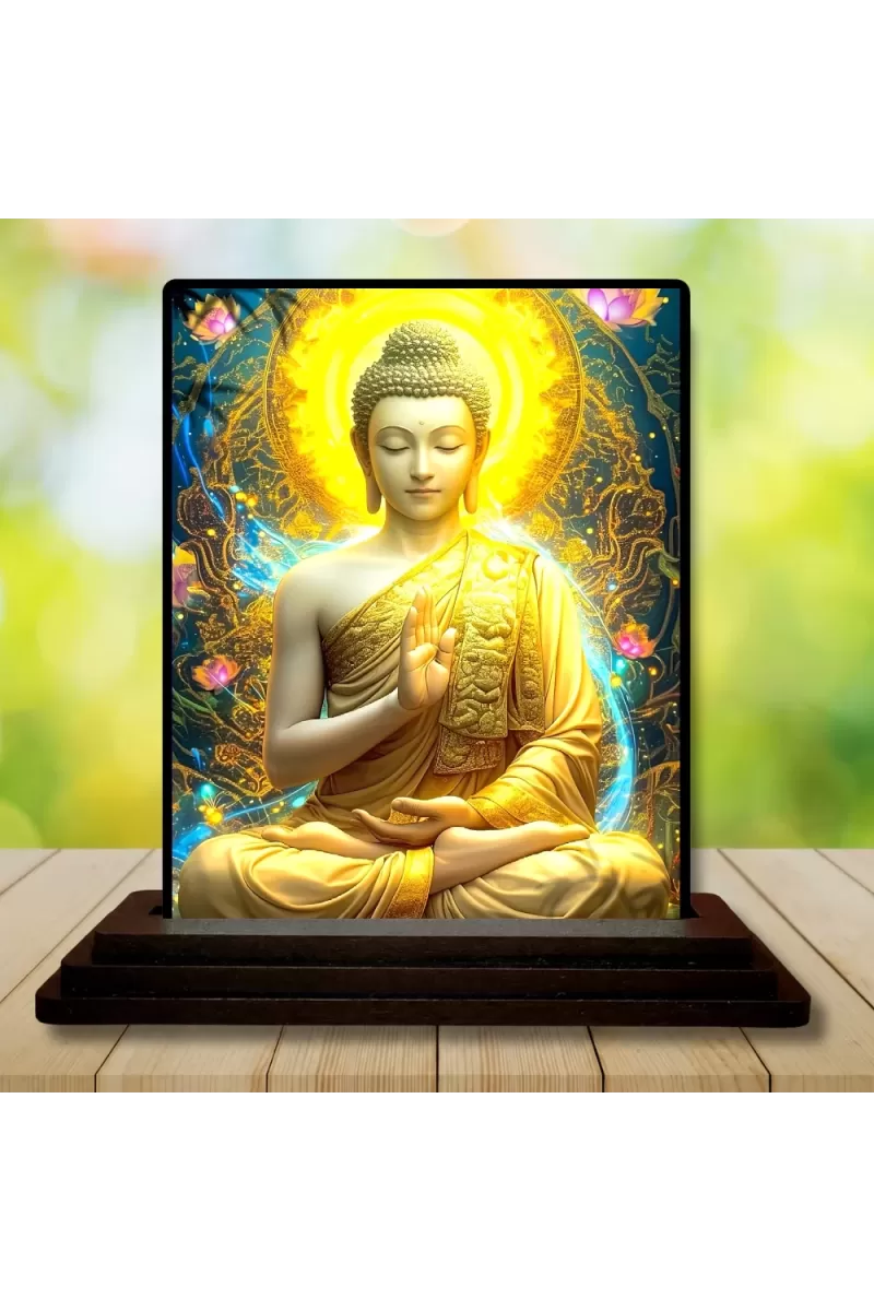 Car Dashboard Gautama Buddha Wooden Photo Stand  3x4 Inches, Compact & Stylish Spiritual Display For Car, Home & Office (Pack Of 1) (F49142)