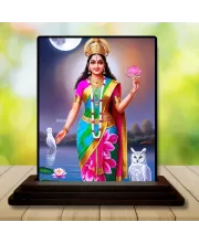 Car Dashboard Goddess Saraswati Wooden Photo Stand  3x4 Inches, Compact & Stylish Spiritual Display For Car, Home & Office (Pack Of 1) (F49143)