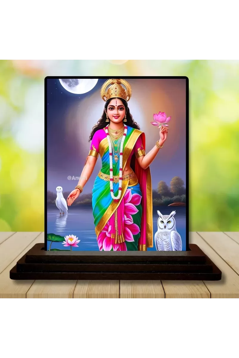 Car Dashboard Goddess Saraswati Wooden Photo Stand  3x4 Inches, Compact & Stylish Spiritual Display For Car, Home & Office (Pack Of 1) (F49143)