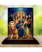 Car Dashboard Durga Wooden Photo Stand  3x4 Inches, Compact & Stylish Spiritual Display For Car, Home & Office (Pack Of 1) (F49144)