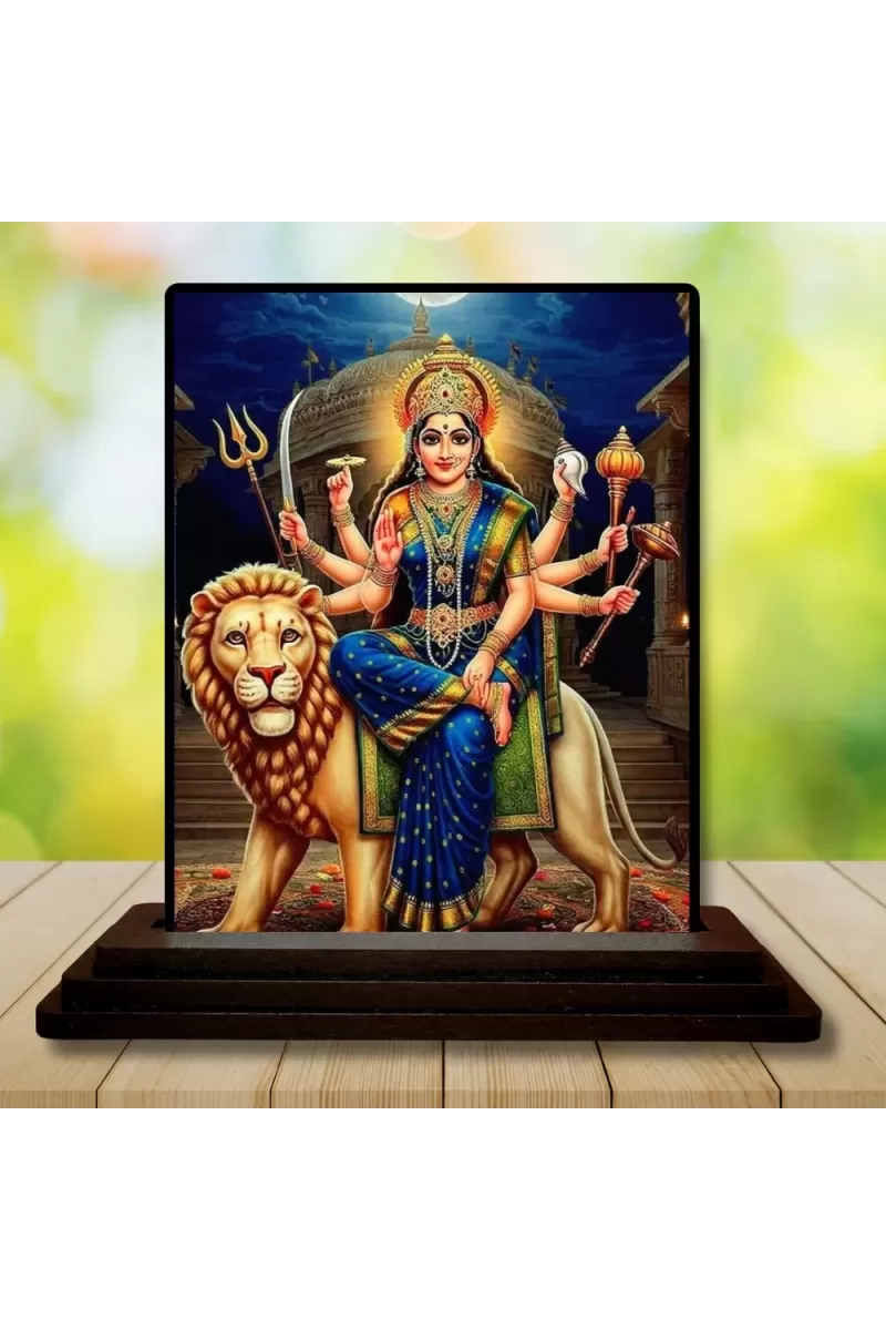 Car Dashboard Durga Wooden Photo Stand  3x4 Inches, Compact & Stylish Spiritual Display For Car, Home & Office (Pack Of 1) (F49144)