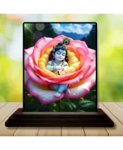 Car Dashboard Shree Krishna Wooden Photo Stand  3x4 Inches, Compact & Stylish Spiritual Display For Car, Home & Office (Pack Of 1) (F49145)