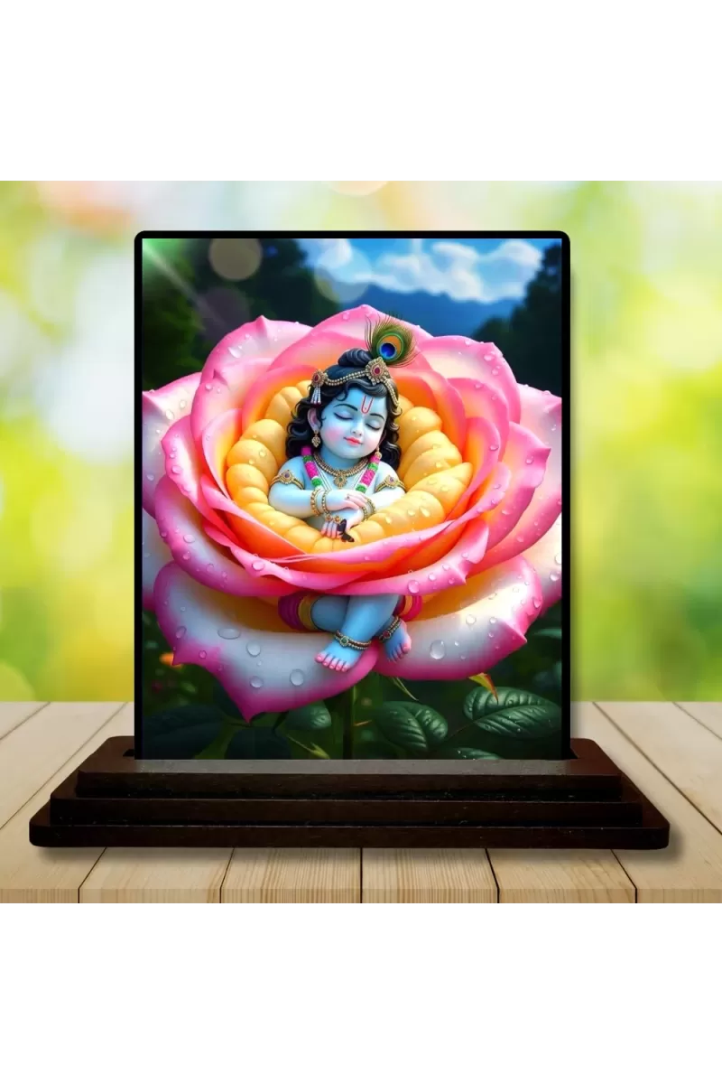 Car Dashboard Shree Krishna Wooden Photo Stand  3x4 Inches, Compact & Stylish Spiritual Display For Car, Home & Office (Pack Of 1) (F49145)