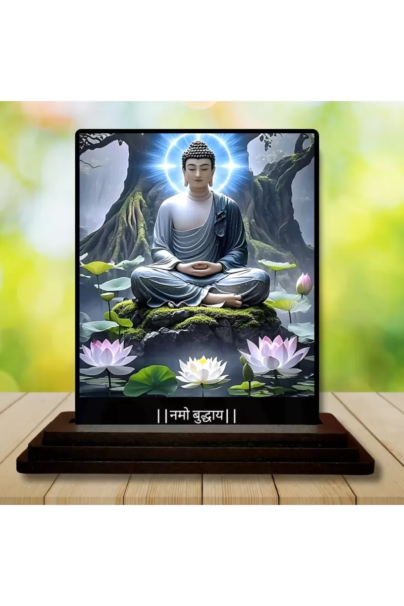 Car Dashboard Gautama Buddha Wooden Photo Stand  3x4 Inches, Compact & Stylish Spiritual Display For Car, Home & Office (Pack Of 1) (F49165)