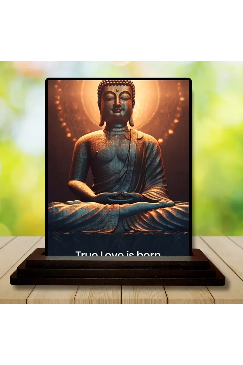 Car Dashboard Gautama Buddha Wooden Photo Stand  3x4 Inches, Compact & Stylish Spiritual Display For Car, Home & Office (Pack Of 1) (F49168)