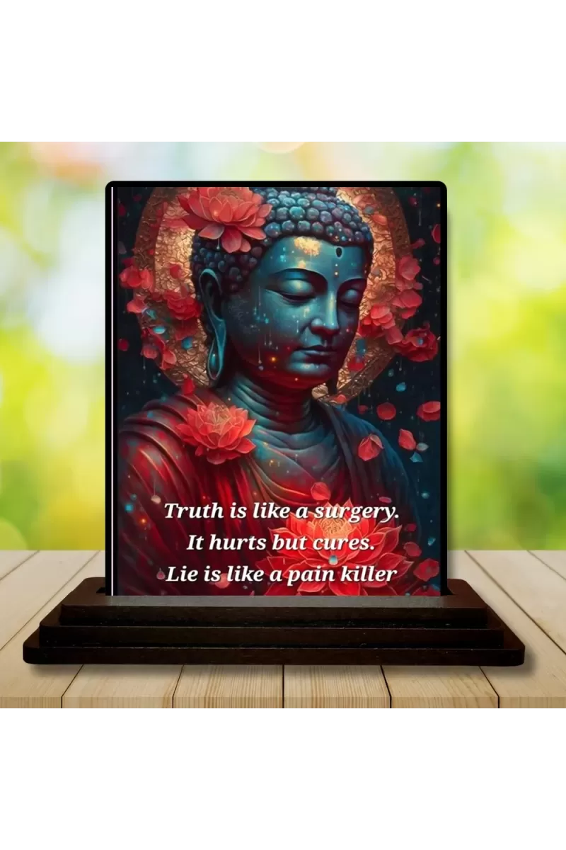 Car Dashboard Gautama Buddha Wooden Photo Stand  3x4 Inches, Compact & Stylish Spiritual Display For Car, Home & Office (Pack Of 1) (F49169)