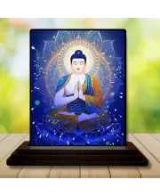 Car Dashboard Gautama Buddha Wooden Photo Stand  3x4 Inches, Compact & Stylish Spiritual Display For Car, Home & Office (Pack Of 1) (F49171)
