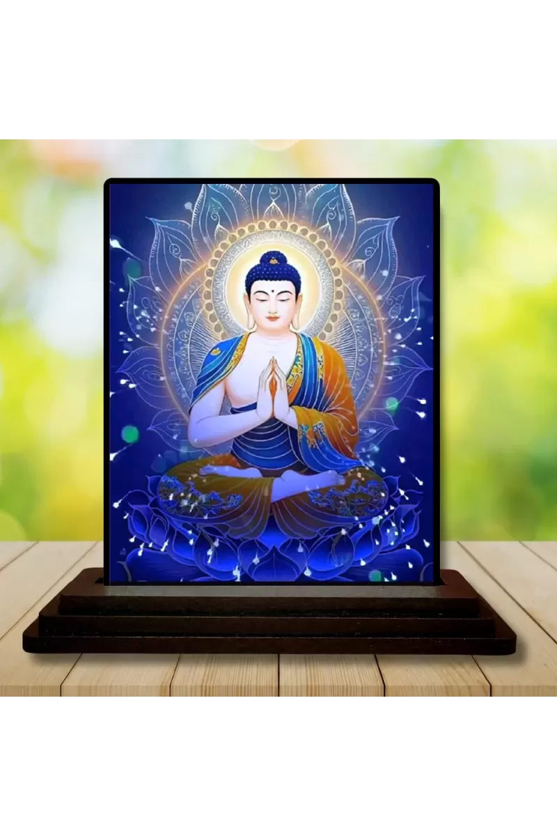 Car Dashboard Gautama Buddha Wooden Photo Stand  3x4 Inches, Compact & Stylish Spiritual Display For Car, Home & Office (Pack Of 1) (F49171)