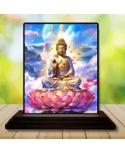 Car Dashboard Gautama Buddha Wooden Photo Stand  3x4 Inches, Compact & Stylish Spiritual Display For Car, Home & Office (Pack Of 1) (F49183)