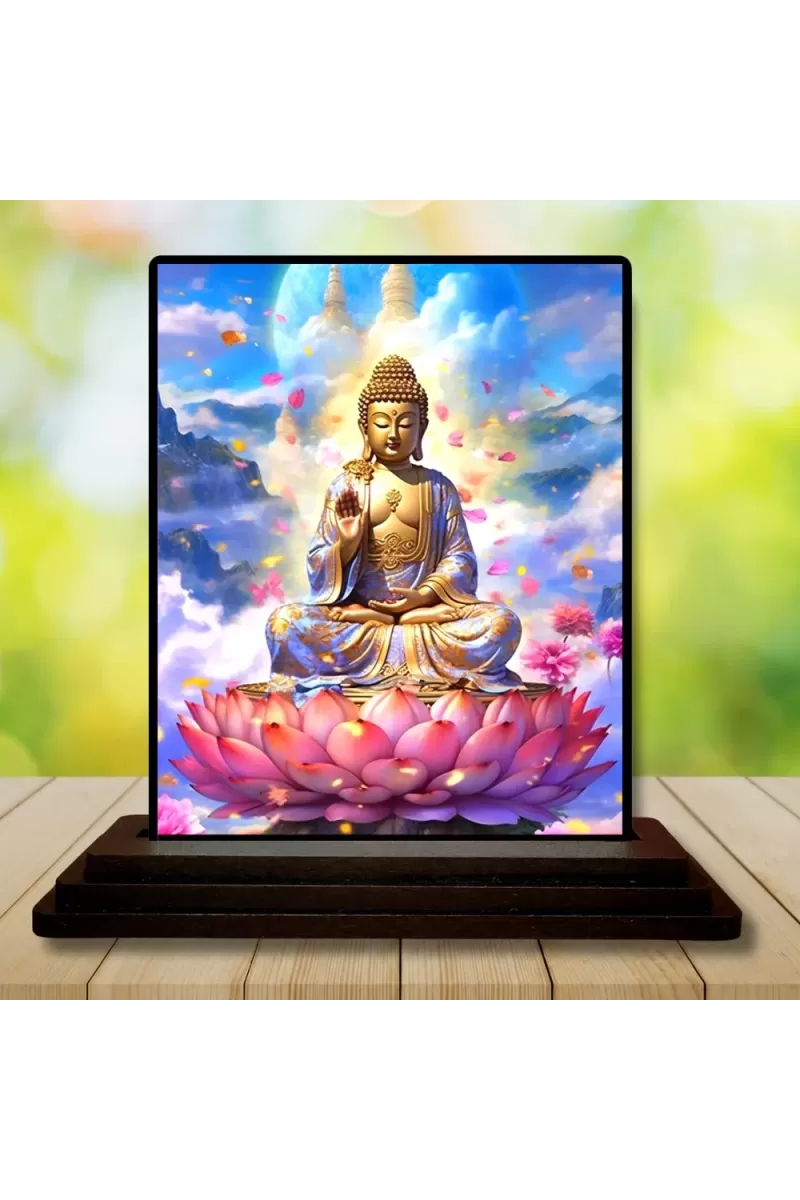 Car Dashboard Gautama Buddha Wooden Photo Stand  3x4 Inches, Compact & Stylish Spiritual Display For Car, Home & Office (Pack Of 1) (F49183)