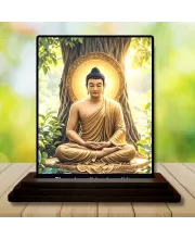 Car Dashboard Gautama Buddha Wooden Photo Stand  3x4 Inches, Compact & Stylish Spiritual Display For Car, Home & Office (Pack Of 1) (F49184)