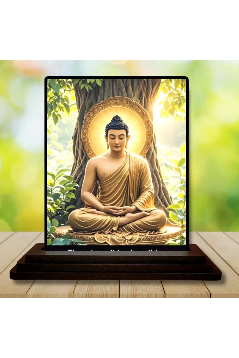 Car Dashboard Gautama Buddha Wooden Photo Stand  3x4 Inches, Compact & Stylish Spiritual Display For Car, Home & Office (Pack Of 1) (F49184)