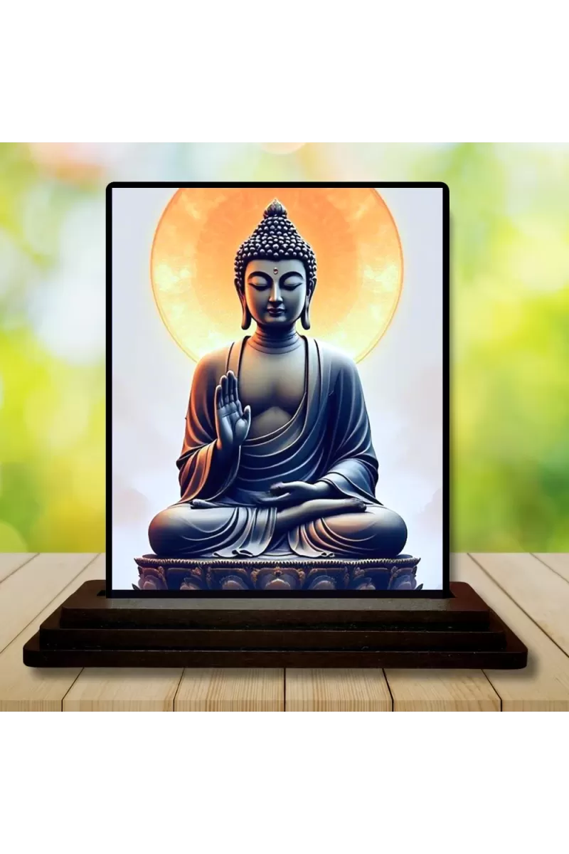 Car Dashboard Gautama Buddha Wooden Photo Stand  3x4 Inches, Compact & Stylish Spiritual Display For Car, Home & Office (Pack Of 1) (F49185)