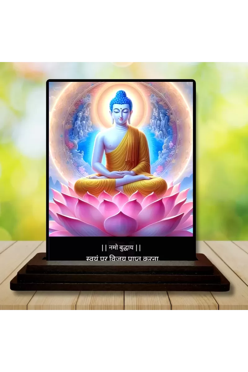 Car Dashboard Gautama Buddha Wooden Photo Stand  3x4 Inches, Compact & Stylish Spiritual Display For Car, Home & Office (Pack Of 1) (F49188)