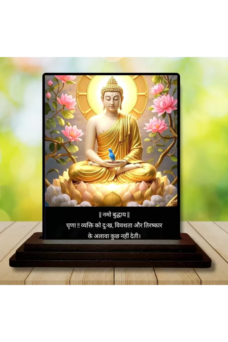 Car Dashboard Gautama Buddha Wooden Photo Stand  3x4 Inches, Compact & Stylish Spiritual Display For Car, Home & Office (Pack Of 1) (F49189)