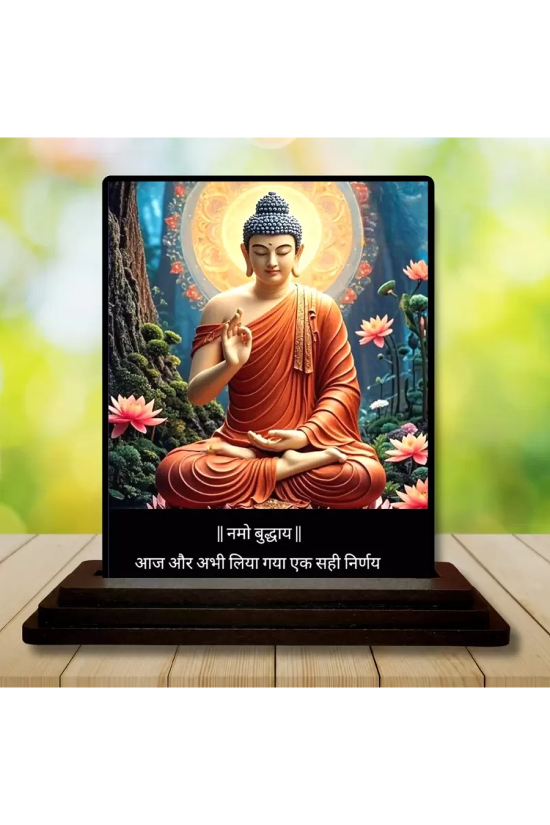 Car Dashboard Gautama Buddha Wooden Photo Stand  3x4 Inches, Compact & Stylish Spiritual Display For Car, Home & Office (Pack Of 1) (F49190)