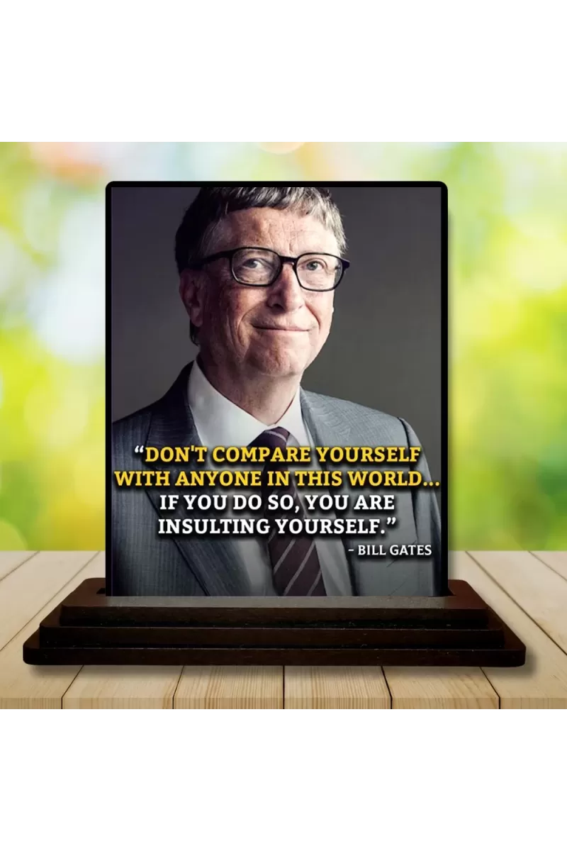Car Dashboard Bill Gates Wooden Photo Stand  3x4 Inches, Compact & Stylish Spiritual Display For Car, Home & Office (Pack Of 1) (F49191)
