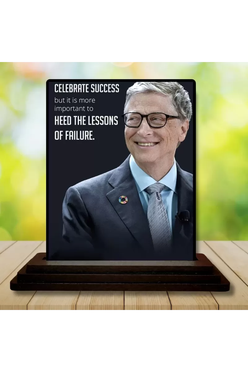 Car Dashboard Bill Gates Wooden Photo Stand  3x4 Inches, Compact & Stylish Spiritual Display For Car, Home & Office (Pack Of 1) (F49193)