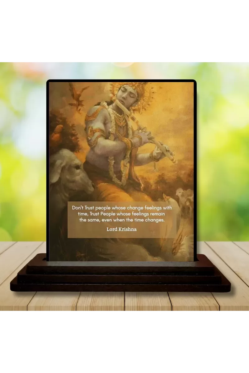 Car Dashboard Lord Shree Krishna Wooden Photo Stand  3x4 Inches, Compact & Stylish Spiritual Display For Car, Home & Office (Pack Of 1) (F49196)