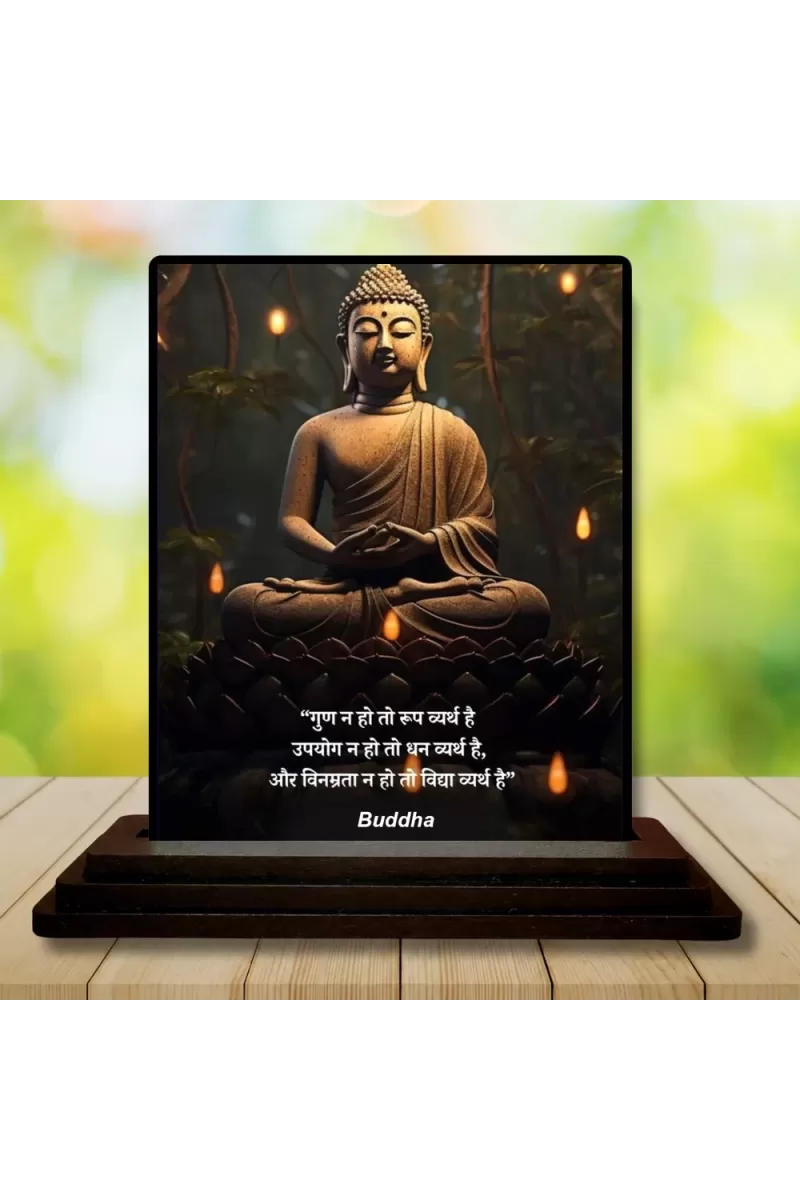 Car Dashboard Gautama Buddha Wooden Photo Stand  3x4 Inches, Compact & Stylish Spiritual Display For Car, Home & Office (Pack Of 1) (F49245)