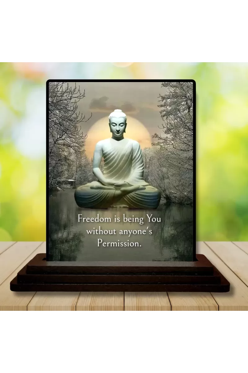 Car Dashboard Gautama Buddha Wooden Photo Stand  3x4 Inches, Compact & Stylish Spiritual Display For Car, Home & Office (Pack Of 1) (F49255)