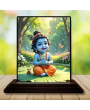 Car Dashboard Lord Krishna Wooden Photo Stand  3x4 Inches, Compact & Stylish Spiritual Display For Car, Home & Office (Pack Of 1) (F49261)