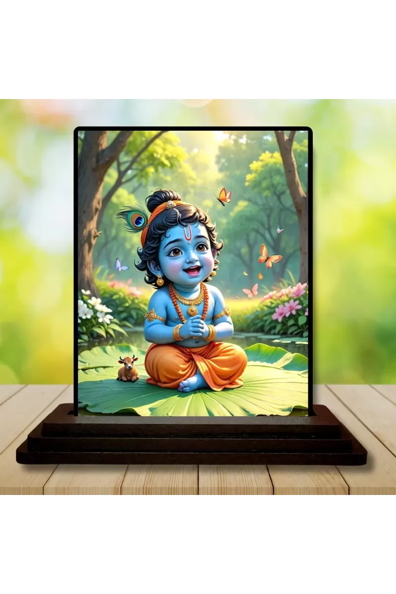 Car Dashboard Lord Krishna Wooden Photo Stand  3x4 Inches, Compact & Stylish Spiritual Display For Car, Home & Office (Pack Of 1) (F49261)