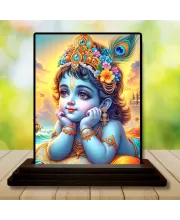 Car Dashboard Shree Krishna Wooden Photo Stand  3x4 Inches, Compact & Stylish Spiritual Display For Car, Home & Office (Pack Of 1) (F49262)