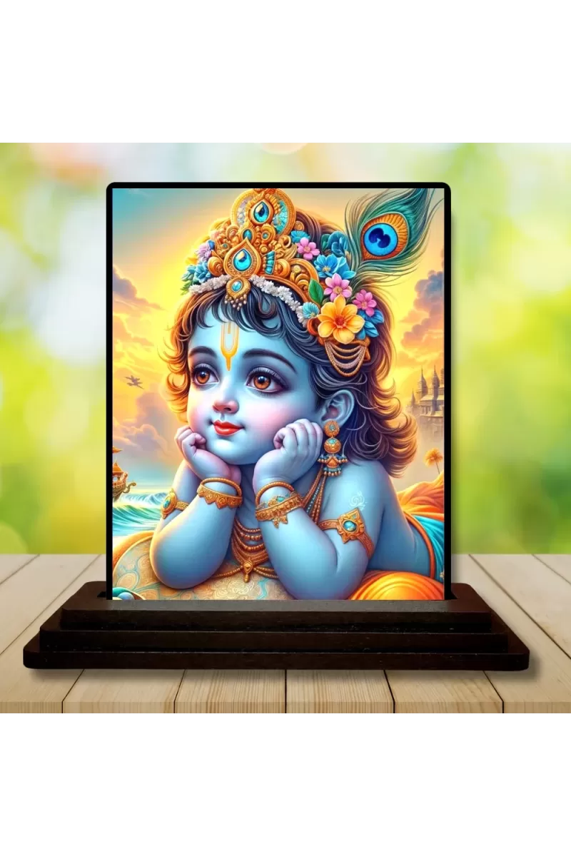Car Dashboard Shree Krishna Wooden Photo Stand  3x4 Inches, Compact & Stylish Spiritual Display For Car, Home & Office (Pack Of 1) (F49262)
