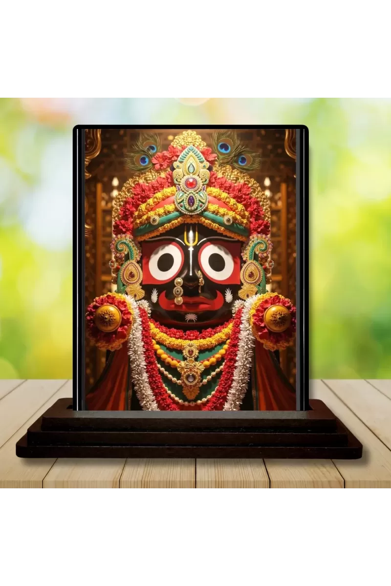 Car Dashboard Lord Jagannatha Wooden Photo Stand  3x4 Inches, Compact & Stylish Spiritual Display For Car, Home & Office (Pack Of 1) (F49263)