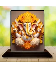 Car Dashboard Lord Ganesha Wooden Photo Stand  3x4 Inches, Compact & Stylish Spiritual Display For Car, Home & Office (Pack Of 1) (F49265)