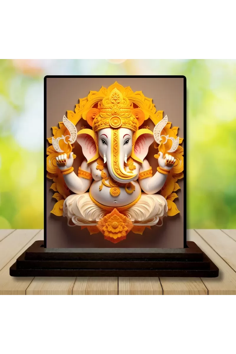 Car Dashboard Lord Ganesha Wooden Photo Stand  3x4 Inches, Compact & Stylish Spiritual Display For Car, Home & Office (Pack Of 1) (F49265)