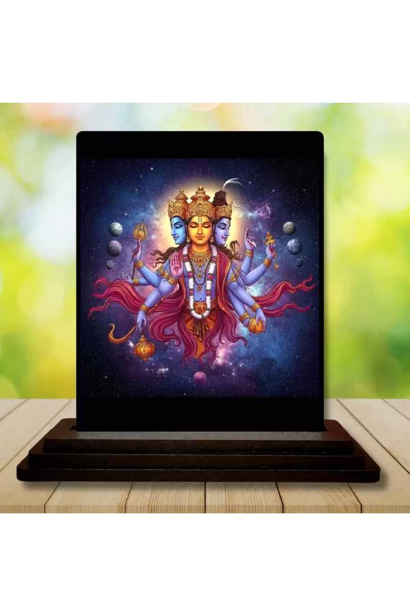 Car Dashboard Lord Brahma Wooden Photo Stand  3x4 Inches, Compact & Stylish Spiritual Display For Car, Home & Office (Pack Of 1) (F49267)