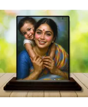Car Dashboard Mother With Her Kid Painting Wooden Photo Stand  3x4 Inches, Compact & Stylish Spiritual Display For Car, Home & Office (Pack Of 1) (F49268)