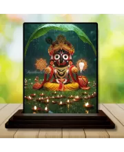 Car Dashboard Lord Lord Jagannatha Wooden Photo Stand  3x4 Inches, Compact & Stylish Spiritual Display For Car, Home & Office (Pack Of 1) (F49269)
