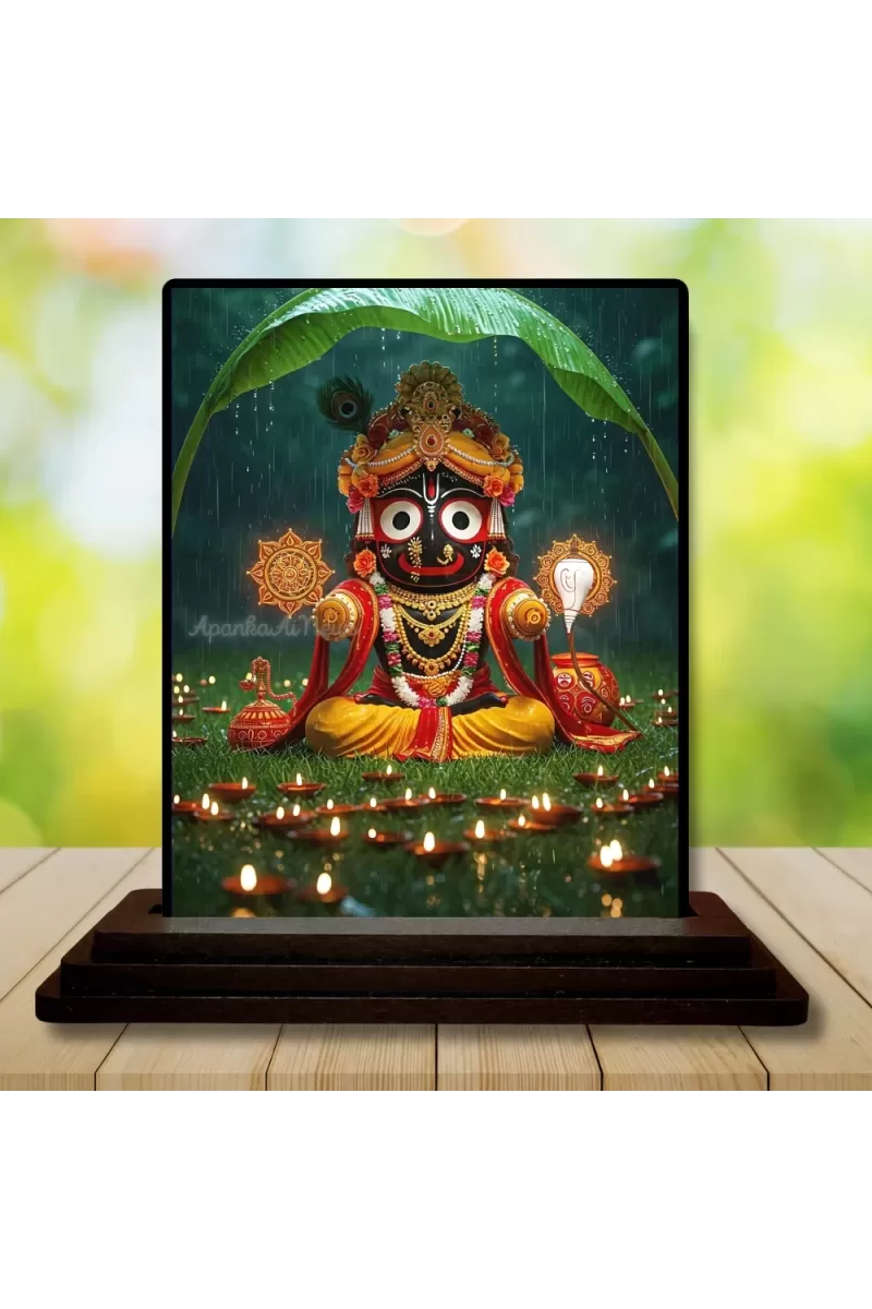 Car Dashboard Lord Lord Jagannatha Wooden Photo Stand  3x4 Inches, Compact & Stylish Spiritual Display For Car, Home & Office (Pack Of 1) (F49269)