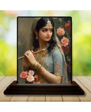 Car Dashboard Shree Radha Wooden Photo Stand  3x4 Inches, Compact & Stylish Spiritual Display For Car, Home & Office (Pack Of 1) (F49271)