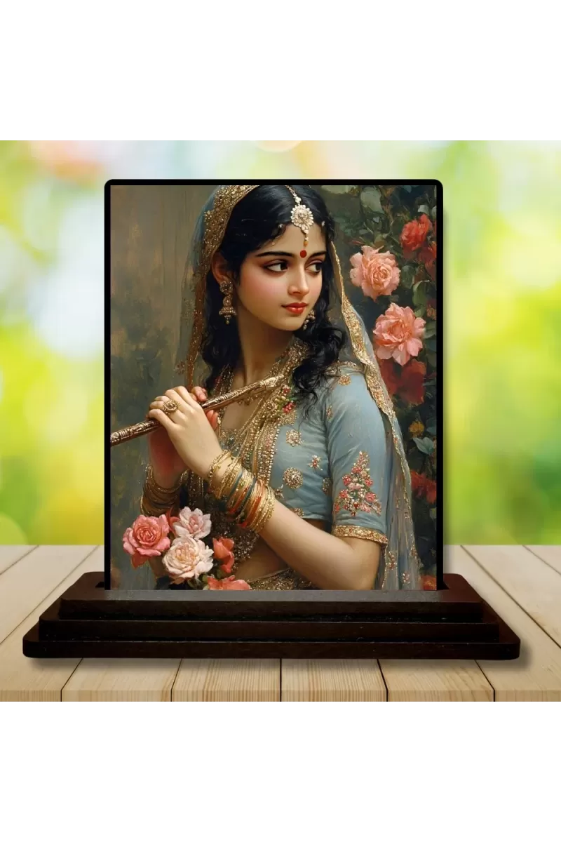 Car Dashboard Shree Radha Wooden Photo Stand  3x4 Inches, Compact & Stylish Spiritual Display For Car, Home & Office (Pack Of 1) (F49271)