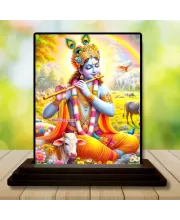Car Dashboard Shree Krishna Wooden Photo Stand  3x4 Inches, Compact & Stylish Spiritual Display For Car, Home & Office (Pack Of 1) (F49274)