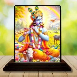 Car Dashboard Shree Krishna Wooden Photo Stand  3x4 Inches, Compact & Stylish Spiritual Display For Car, Home & Office (Pack Of 1) (F49274)