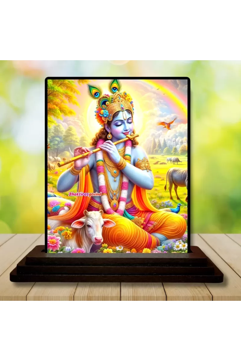 Car Dashboard Shree Krishna Wooden Photo Stand  3x4 Inches, Compact & Stylish Spiritual Display For Car, Home & Office (Pack Of 1) (F49274)